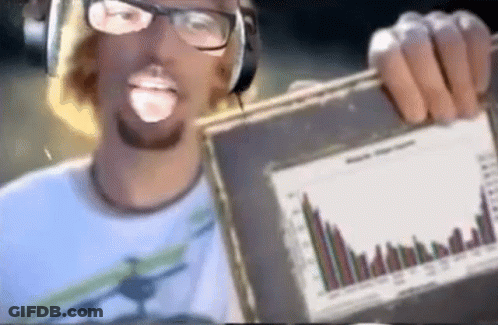 Man In Glasses And Headphones Holding Graph GIF