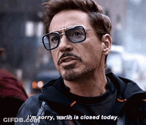 Man In Glasses And Jacket Says I'm Sorry Texas Is Closed Today GIF