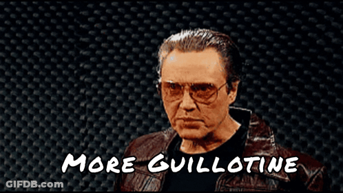 Man In Glasses And Leather Jacket Saying More Guillotine GIF