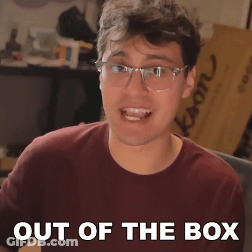 Man In Glasses And Maroon Shirt Says Out Of The Box GIF