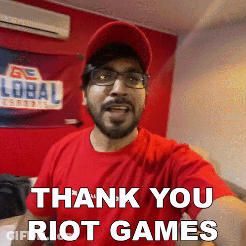 Man In Glasses And Red Hat Saying Thank You Riot Games GIF