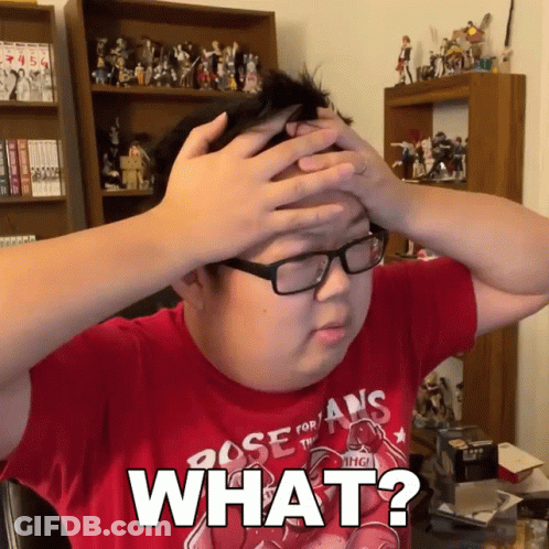 Man In Glasses And Red Shirt Saying What Holds Head GIF
