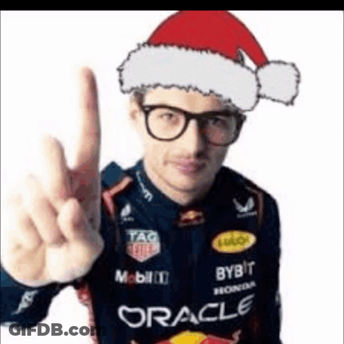 Man In Glasses And Santa Hat Giving Peace Sign GIF