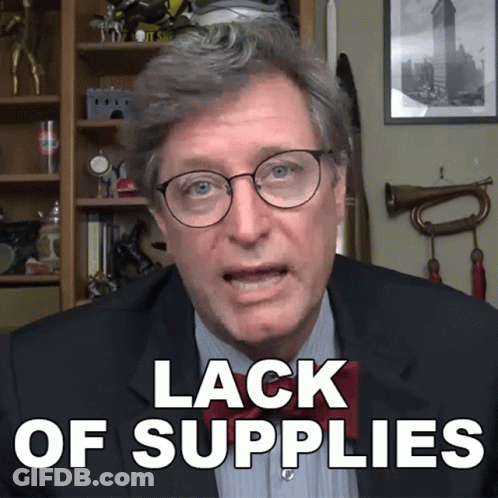 Man In Glasses And Suit With Lack Of Supplies Above Head GIF