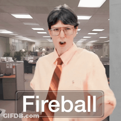 Man In Glasses And Tie In Office With Fireball Sign GIF