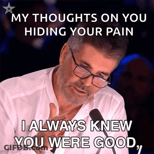 Man In Glasses And White Shirt Saying My Thoughts On You Hiding Your Pain GIF