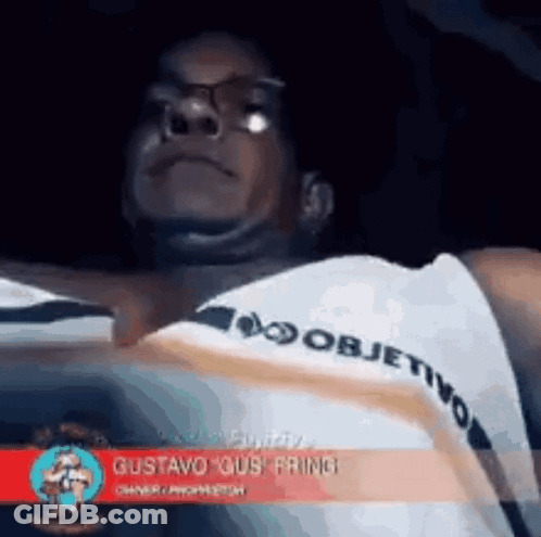 Man In Glasses And White Shirt With Objetivo On Sleeve GIF