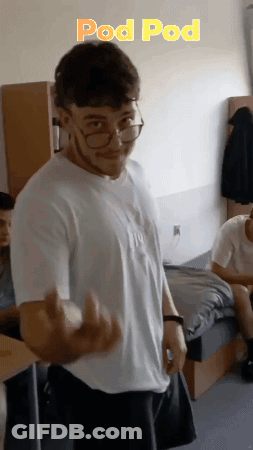 Man In Glasses And White Shirt With Pod Pod Text GIF