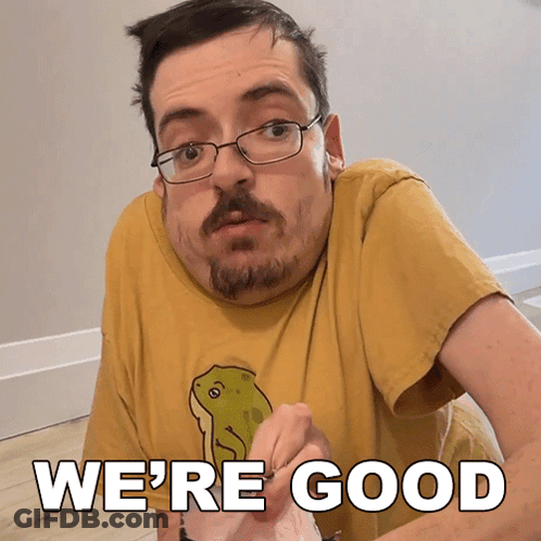Man In Glasses And Yellow Frog Shirt Saying We're Good GIF