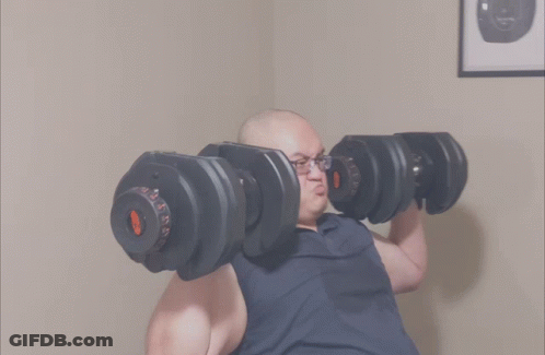 Man In Glasses Lifting Dumbbells Saying Adjustable GIF