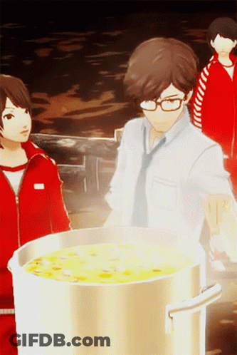 Man In Glasses Next To Large Pot Of Soup GIF