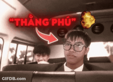 Man In Glasses On Bus With Arrow Pointing To Thang Phu GIF