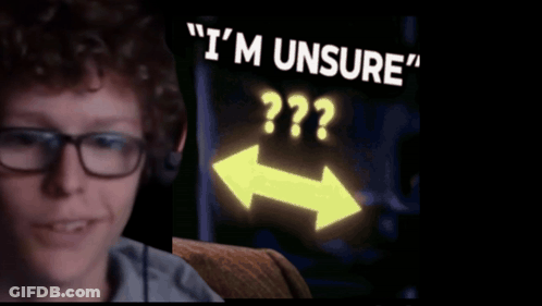 Man In Glasses Saying I'm Unsure Beside Yellow Arrow GIF
