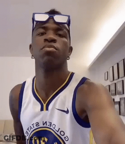 Man In Golden State Warriors Jersey Taking Selfie GIF