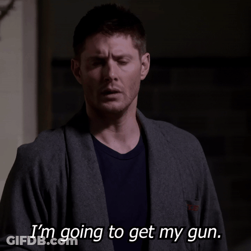 Man In Gray Robe Saying I'm Going To Get My Gun GIF