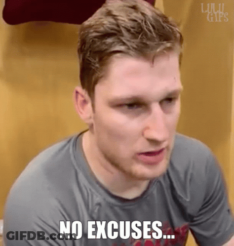 Man In Gray Shirt Saying No Excuses GIF