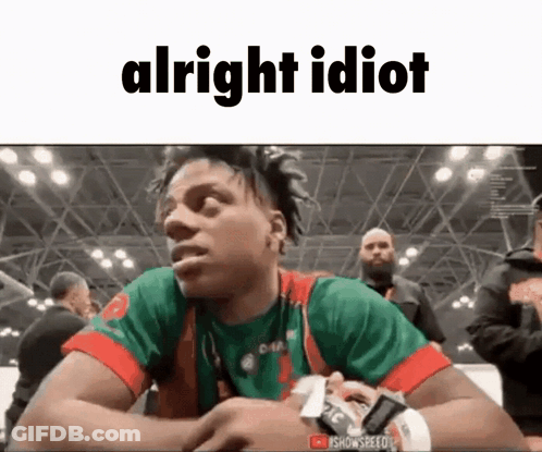 Man In Green And Red Shirt Saying Alright Idiot GIF