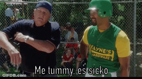 Man In Green And Yellow Wayne's Hardware Jersey Next To Another Man GIF