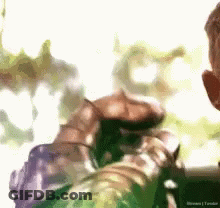 Man In Green Armor Holding Hummingbird GIF
