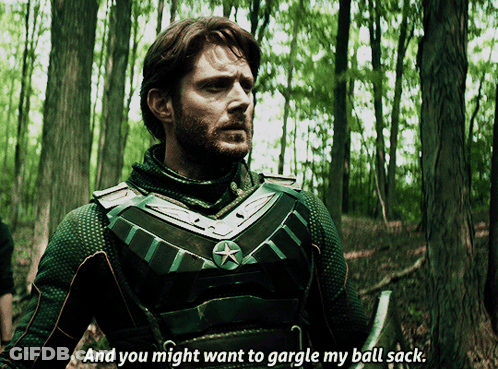 Man In Green Armor Saying Gargle My Ball Sack GIF