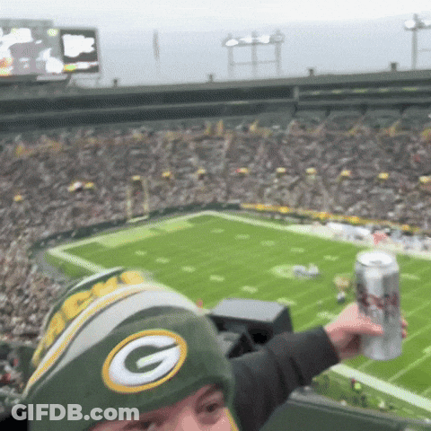 Man In Green Bay Packers Hat Holding Beer Can GIF