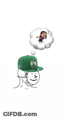 Man In Green Boston Celtics Hat Thinking About Basketball Player GIF