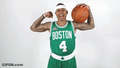 Man In Green Boston Jersey Holding Basketball GIF