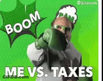 Man In Green Boxing Gloves Pointing Boom Me Vs Taxes GIF