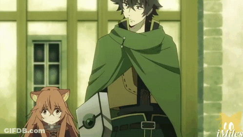 Man In Green Cape Beside Girl With Cat Ears GIF