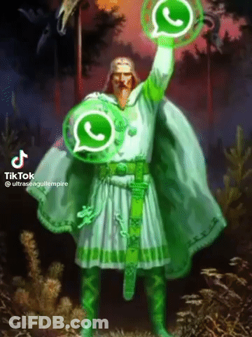 Man In Green Cape Holding WhatsApp Icons GIF