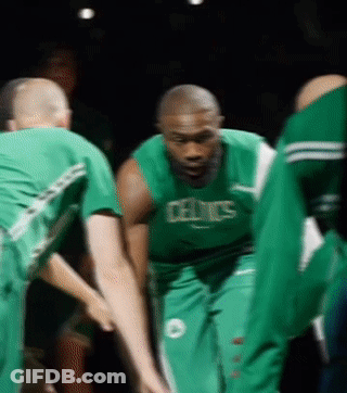 Man In Green Celtics Jersey Huddling With Players GIF