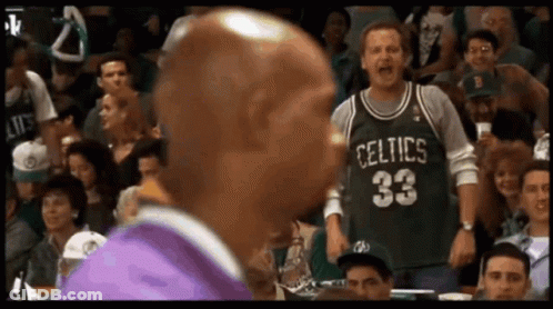 Man In Green Celtics Jersey In Crowd GIF