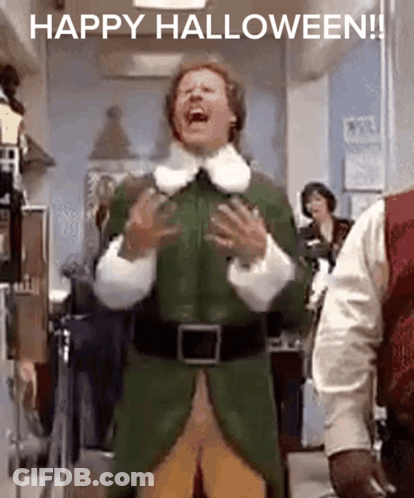 Man In Green Elf Costume Dancing In Hallway GIF