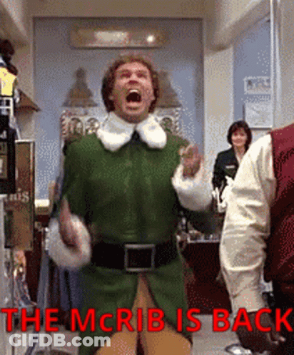 Man In Green Elf Costume Screaming The McRib Is Back GIF
