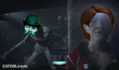 Man In Green Hat And Woman On Video Game Screen GIF
