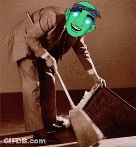 Man In Green Headband Sweeping Floor GIF