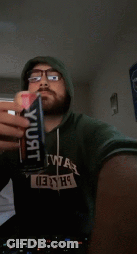Man In Green Hoodie Saying 2Hiwah Drinking From Can GIF