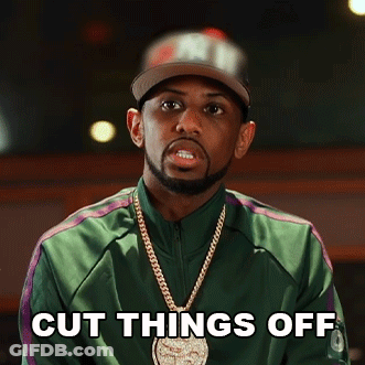 Man In Green Jacket And Hat Says Cut Things Off GIF