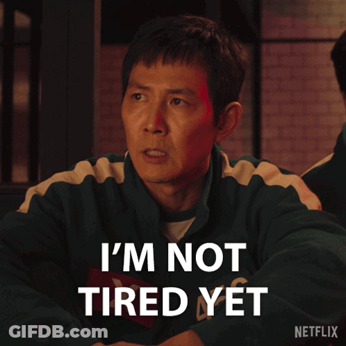 Man In Green Jacket Says Not Tired Yet GIF