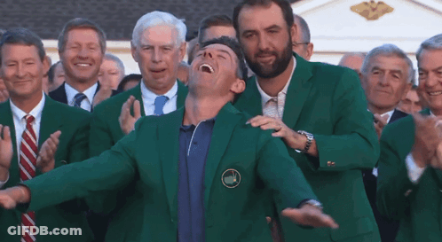Man In Green Jacket With Golf Badge GIF