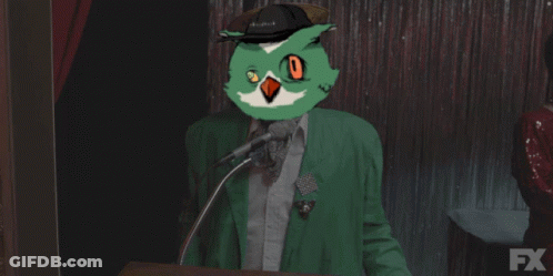 Man In Green Jacket With Owl On Head Says Goodnight GIF