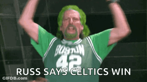 Man In Green Jersey Number 42 Says Russ Says Celtics Win GIF