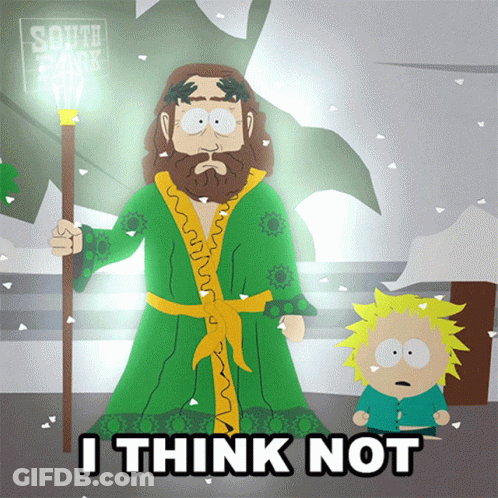 Man In Green Robe Holding Cane Saying I Think Not GIF