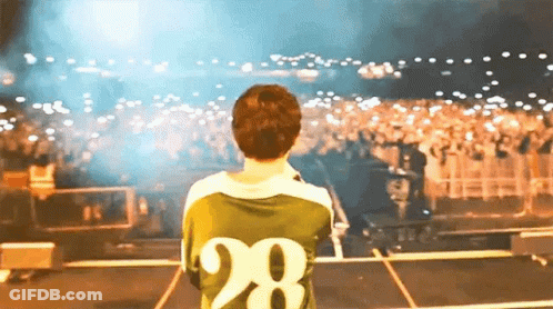 Man In Green Shirt 28 On Stage Watching Crowd GIF
