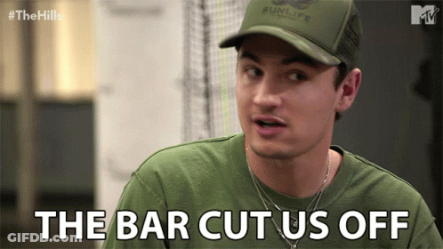 Man In Green Shirt And Sunlife Hat Says Bar Cut Us Off GIF
