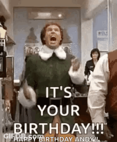 Man In Green Shirt And White Collar Screaming It's Your Birthday GIF