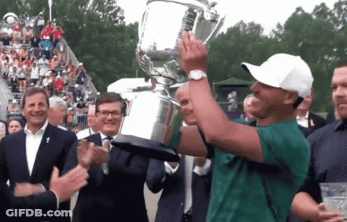 Man In Green Shirt Holding Trophy GIF