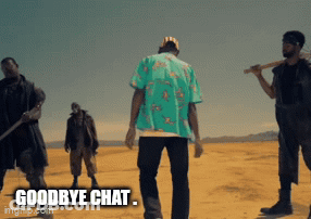 Man In Green Shirt In Desert With Goodbye Chat Text GIF