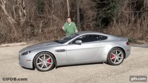 Man In Green Shirt Next To Silver Sports Car GIF