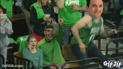 Man In Green Shirt Number 3 Dancing In Crowd GIF